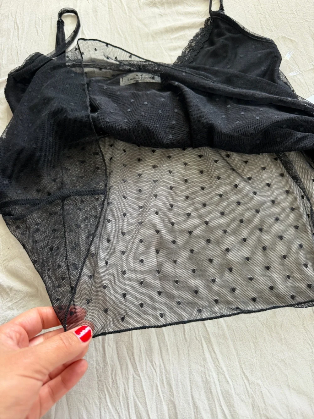 Rebellious Rose Black Ruffled Sheer Polka-Dot Camisole
